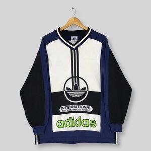 Adidas Men's V-Neck Sweater in Blue, White, and Black